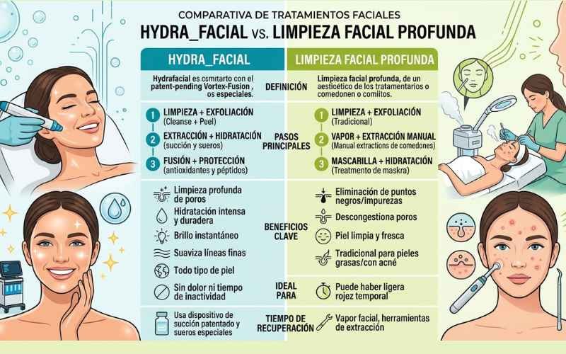 comparativa de Hidrafacial vs. limpieza facial profunda