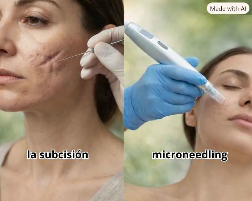Cicatrices del acné y el microneedling y la subcision